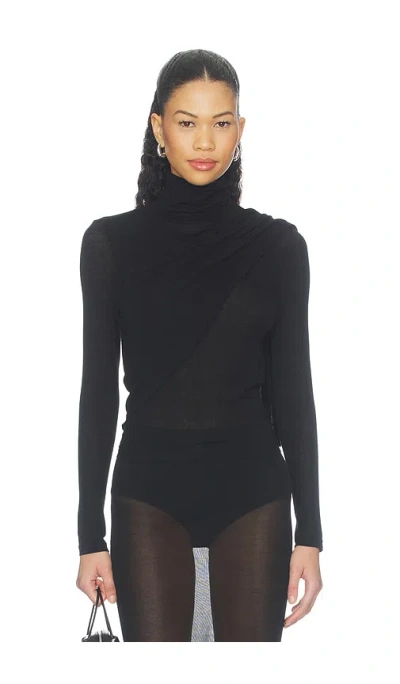 Enza Costa Sheer Cashmere Jersey Bandana Turtleneck In Black