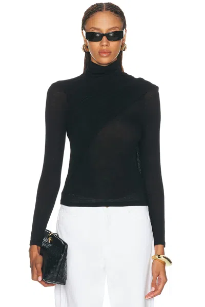 Enza Costa Sheer Cashmere Jersey Bandana Turtleneck Top In Black