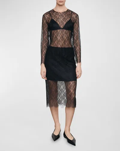 Enza Costa Sheer Lace Slip Skirt In Black
