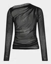Enza Costa Sheer Slash Long-sleeve Blouse In Black