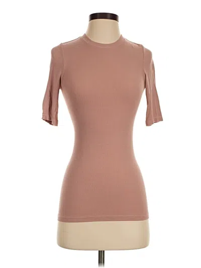 Pre-owned Enza Costa Short Sleeve Top Brown Keyhole Neckline Tops