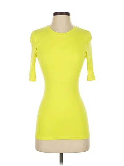 Pre-owned Enza Costa Short Sleeve Top Yellow Boatneck Tops