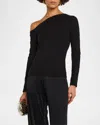 Enza Costa Silk Knit Angled One Shoulder Top In Black In Black