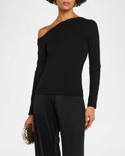 Enza Costa Silk Knit Angled One Shoulder Top In Black