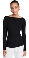 Enza Costa Silk Knit Long Sleeve Crewneck Top In Black