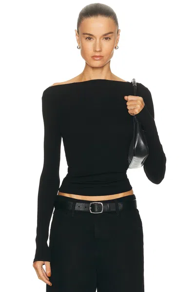 Enza Costa Silk Knit Boatneck Top In Black