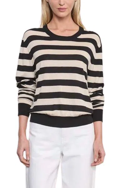 Enza Costa Silk Knit Crew Top In Black Wheat Stripe In Multi