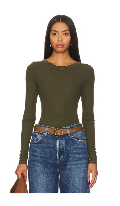 Enza Costa Silk Knit Long Sleeve Crew In Army Green