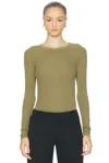 Enza Costa Silk Knit Long Sleeve Crewneck Top In Green