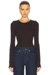 Enza Costa Silk Knit Long Sleeve Crewneck Top In Brown