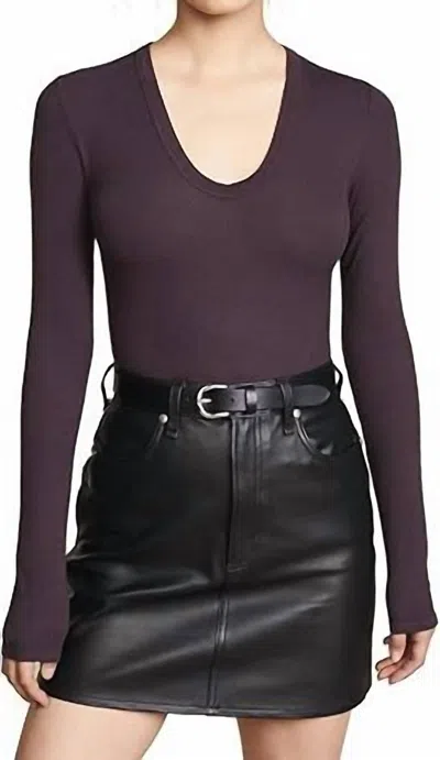 Enza Costa Silk Knit Long Sleeve U Top In Dark Plum In Brown