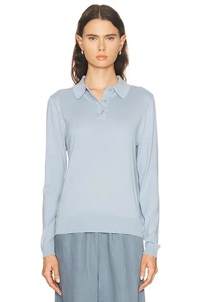 Enza Costa Silk Knit Polo Sweater In Blue
