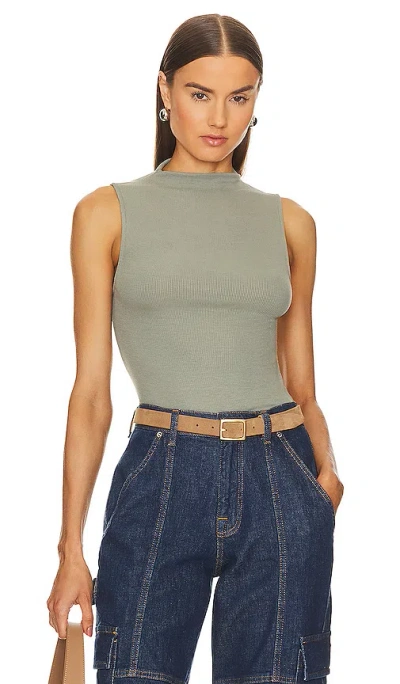 Enza Costa Silk Knit Rib Sleeveless Mockneck Top In Alpine Frost