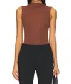 Enza Costa Silk Knit Rib Sleeveless Mockneck Tank Top In Nutshell