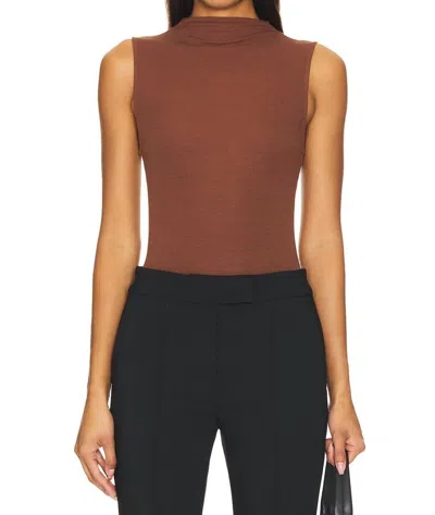 Enza Costa Silk Knit Rib Sleeveless Mockneck Tank Top In Nutshell