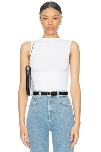 Enza Costa Silk Knit Rib Sleeveless Mockneck Top In White