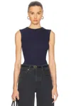 Enza Costa Top Stretch Silk Knit Sleeveless In Indigo