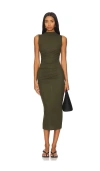 Shop Enza Costa Silk Knit Sleeveless Twist Midi Dress In Army Green