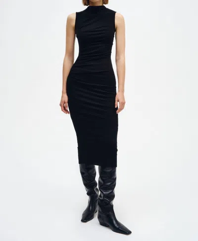 Enza Costa Silk Knit Sleeveless Twist Midi Dress In Black