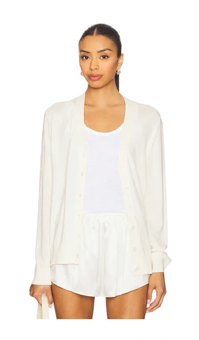 Enza Costa Silk Knit V-neck Cardigan In White