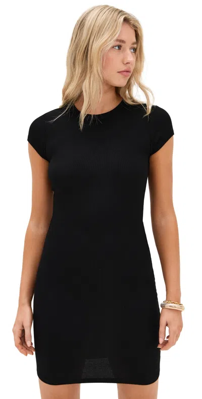 Enza Costa Silk Rib Cap Sleeve Mini Dress Black