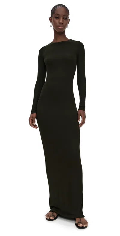 Enza Costa Silk Rib Crewneck Fluid Dress Coffee Bean In Brown