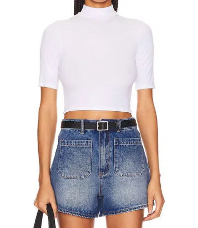 Enza Costa Silk Rib Cropped Half Sleeve Mock Neck In White