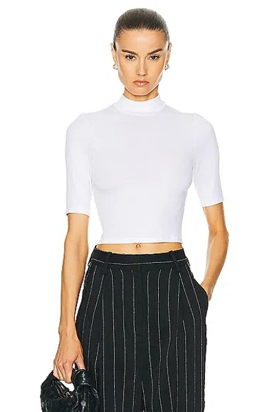 Enza Costa Silk Rib Cropped Half Sleeve Mock Neck Top In White