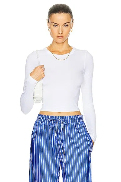 Enza Costa Silk Rib Cropped Long Sleeve Crew Top In White