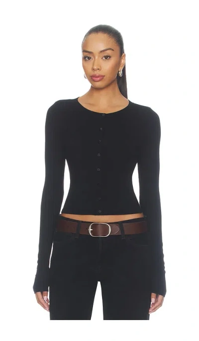 Enza Costa Silk Rib Essential Cardigan In Black