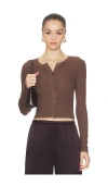 Enza Costa Silk Rib Essential Cardigan In Brown