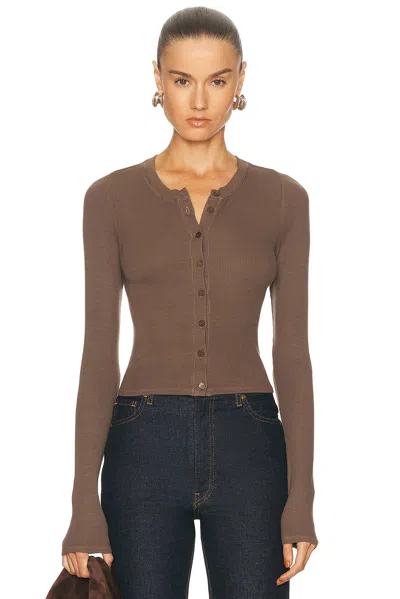 Enza Costa Silk Rib Essential Cardigan In Brown