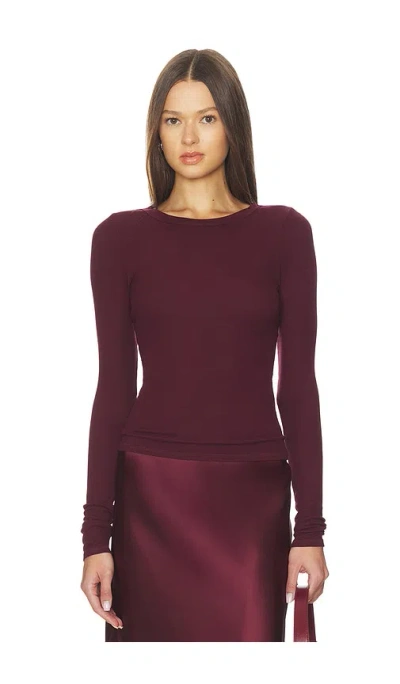 Enza Costa Silk Rib Essential Crew In Carmine In Burgundy