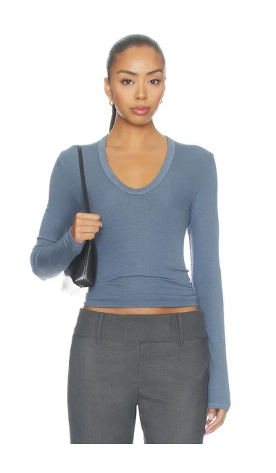 Enza Costa Silk Rib Essential U Tee In Steel Blue