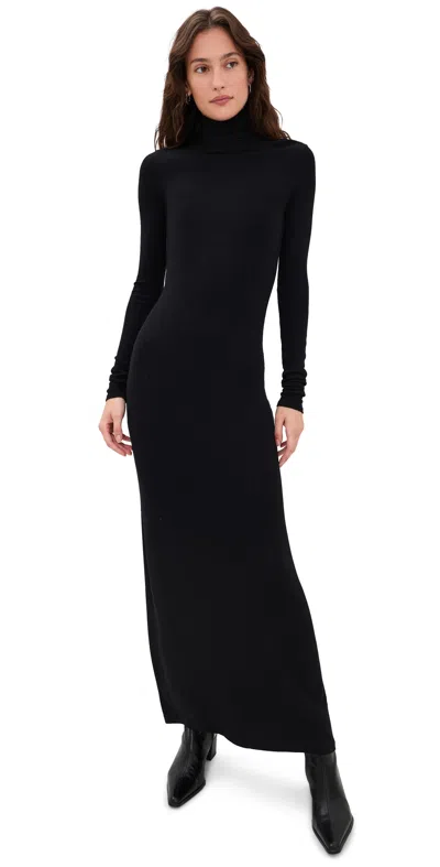 Enza Costa Silk Rib Fluid Turtleneck Dress Black