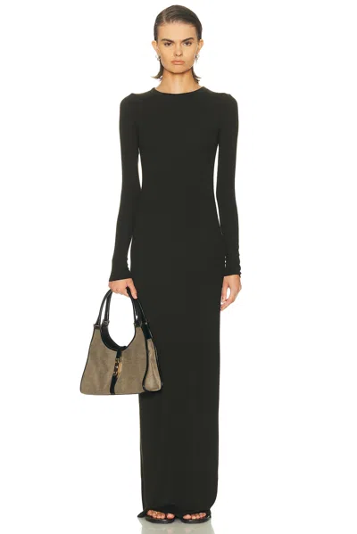 Enza Costa Silk Rib Long Sleeve Crewneck Fluid Dress In Black