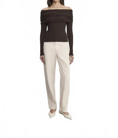 Enza Costa Silk Rib Long Sleeve Off-shoulder Top In Coffee Bean In Brown