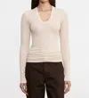 Enza Costa Silk Rib Long Sleeves U-neck Top In Fawn In Neutral