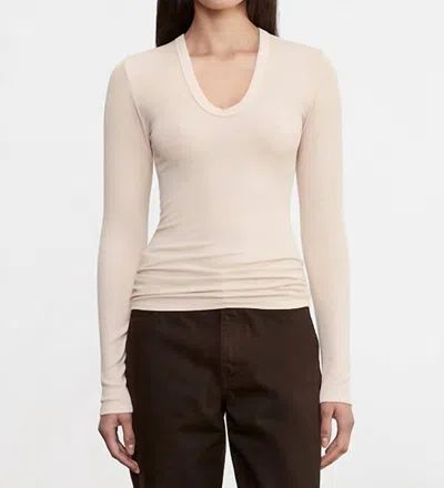 Enza Costa Silk Rib Long Sleeves U-neck Top In Fawn In Neutral