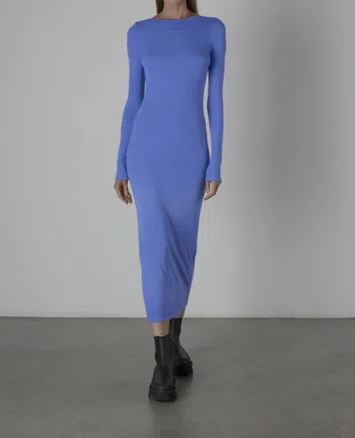 Enza Costa Silk Rib L/s Scoopback Dress In Tranquil Blue In Multi