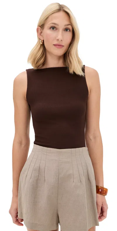 Enza Costa Silk Rib Sleeveless Boat Neck Tank Chocolate In Brown
