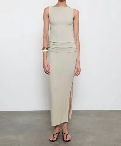Enza Costa Silk Rib Sleeveless Boatneck Fluid Maxi Dress In Beach Glass In Neutral