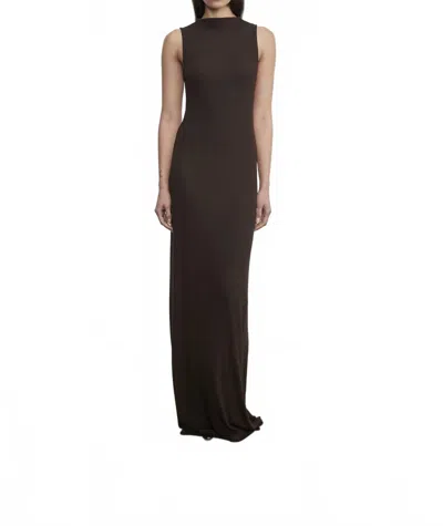 Enza Costa Silk Rib Sleeveless Mockneck Fluid Dress In Coffee Bean In Multi