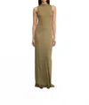 Enza Costa Silk Rib Sleeveless Mockneck Fluid Dress In Olive Stone In Multi