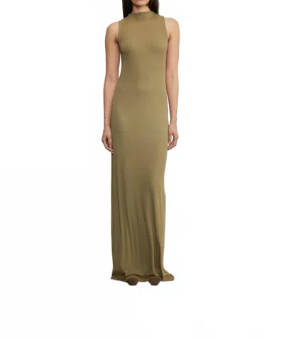 Enza Costa Silk Rib Sleeveless Mockneck Fluid Dress In Olive Stone In Multi
