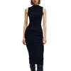 Enza Costa Silk Ribbed Sleeveless Twist Midi Dress In Black