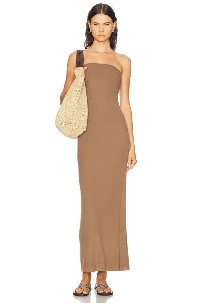 Enza Costa Silk Rib Strapless Fluid Dress In Brown