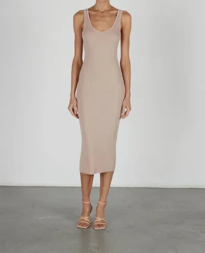 Enza Costa Silk Rib Tank Midi Dress In Khaki