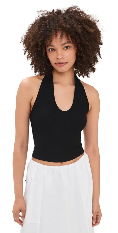 Enza Costa Silk Rib U Halter Tank Black