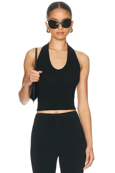Enza Costa Silk Rib U Neck Halter Top In Black